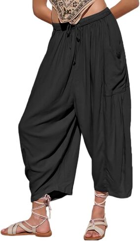 Women's Wide Leg Palazzo Harem Yoga Pants Casual Loose Beach Pilates Lounge Trousers with Pockets in Saudi Arabia