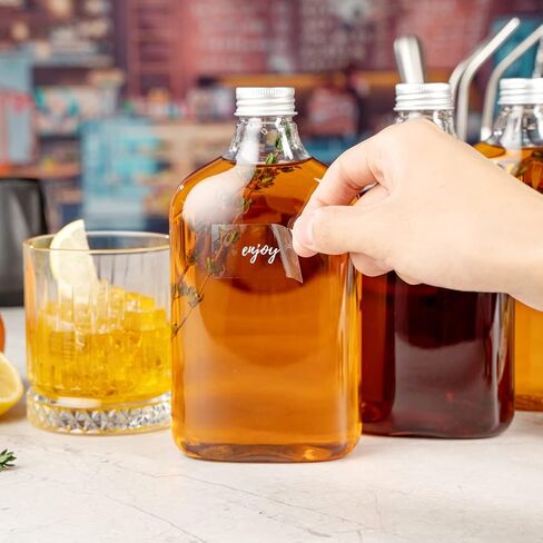 Restaurantware Bottle Tek 16.9 أوقية زجاجات الخمور 100 قارورة زجاجات بلاستيكية فارغة - يمكن التخلص منها مع أغطية الألومنيوم زجاجة بلاستيكية شفافة لصالح الطرف لعصير الزنجبيل أو الصلصات in Kuwait