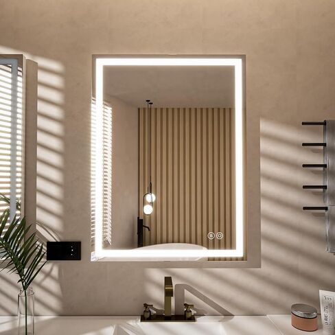 Essbhach 20 x 28 Inch LED Bathroom Mirror with Lights, Anti Fog Lighted Bathroom Vanity Mirror for Wall with 3 Colors, Front Lit, Dimmable LED Lighted Mirror, Memory Function, Horizontal or Vertical in Saudi Arabia