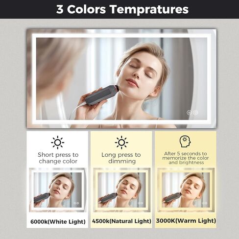 Essbhach 20 x 28 Inch LED Bathroom Mirror with Lights, Anti Fog Lighted Bathroom Vanity Mirror for Wall with 3 Colors, Front Lit, Dimmable LED Lighted Mirror, Memory Function, Horizontal or Vertical in Saudi Arabia