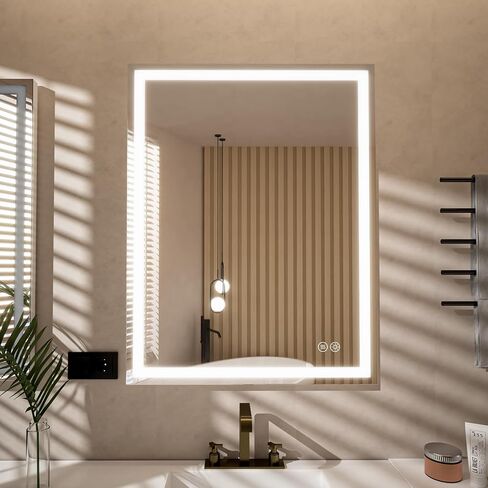 Essbhach 20 x 28 Inch LED Bathroom Mirror with Lights, Anti Fog Lighted Bathroom Vanity Mirror for Wall with 3 Colors, Front Lit, Dimmable LED Lighted Mirror, Memory Function, Horizontal or Vertical in Saudi Arabia
