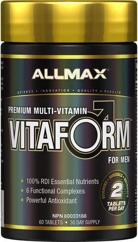 ALLMAX VITAFORM - 60 قرصًا - فيتامينات متعددة ممتازة للرجال - ستة مجمعات وظيفية + فيتامين C وD3 والزنك - 30 وجبة in Saudi Arabia