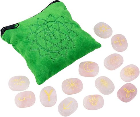 mookaitedecor 13 PCS Obsidian Witches Runes Engraved Gypsy Symbol, Healing Crystal Stone with Root Chakra Bag for Reiki Meditation Divination in Saudi Arabia