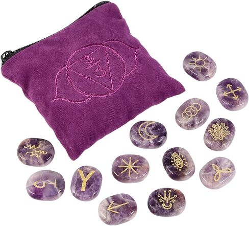 mookaitedecor 13 PCS Obsidian Witches Runes Engraved Gypsy Symbol, Healing Crystal Stone with Root Chakra Bag for Reiki Meditation Divination in Saudi Arabia