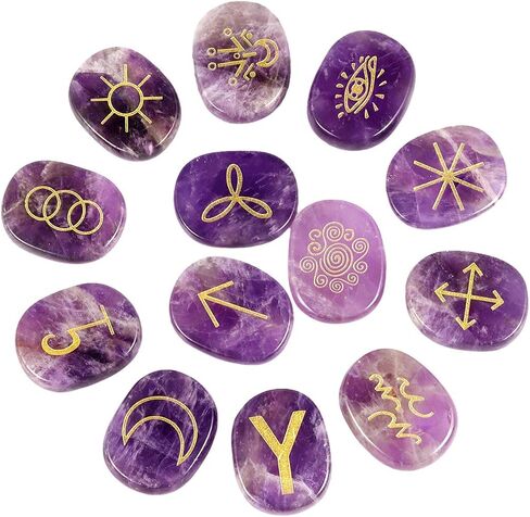 mookaitedecor 13 PCS Obsidian Witches Runes Engraved Gypsy Symbol, Healing Crystal Stone with Root Chakra Bag for Reiki Meditation Divination in Saudi Arabia