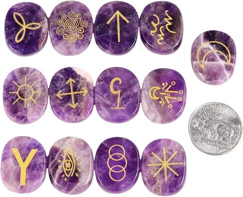 mookaitedecor 13 PCS Obsidian Witches Runes Engraved Gypsy Symbol, Healing Crystal Stone with Root Chakra Bag for Reiki Meditation Divination in Saudi Arabia