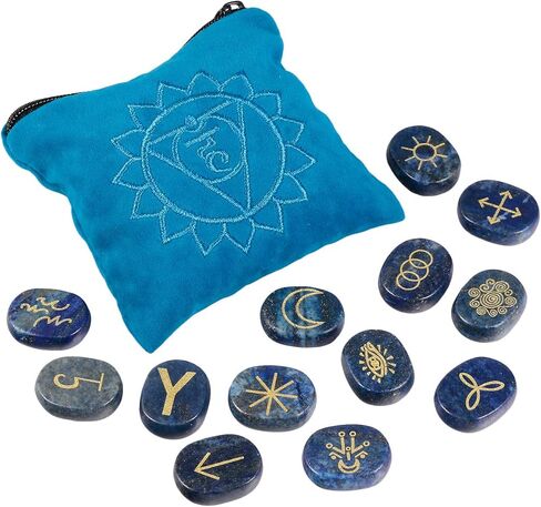 mookaitedecor 13 PCS Obsidian Witches Runes Engraved Gypsy Symbol, Healing Crystal Stone with Root Chakra Bag for Reiki Meditation Divination in Saudi Arabia