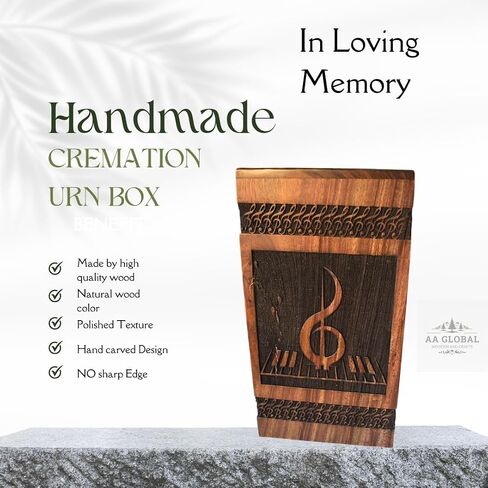AA GLOBEL Wood and Crafts Elegant Fragile Vintage Music Designed URN for Human Ashes Funeral Memorial Urns for Ashes-Real Wood Cremation Urn for Human Ashes, Adult Women/Men in Kuwait