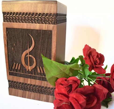 AA GLOBEL Wood and Crafts Elegant Fragile Vintage Music Designed URN for Human Ashes Funeral Memorial Urns for Ashes-Real Wood Cremation Urn for Human Ashes, Adult Women/Men in Kuwait
