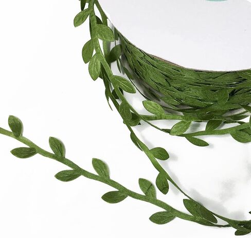 20-Yards Artificial Vine Leaf Ribbon Trim, Greenery Garland Vines for Hanging Plants Leaves Decorative Wreath Wall DIY Craft Party Wedding Home Decoration, EJ-2029 (Olive Green) in Kuwait