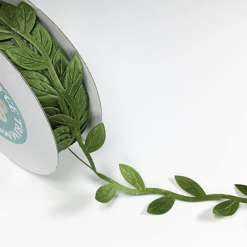 20-Yards Artificial Vine Leaf Ribbon Trim, Greenery Garland Vines for Hanging Plants Leaves Decorative Wreath Wall DIY Craft Party Wedding Home Decoration, EJ-2029 (Olive Green) in Kuwait