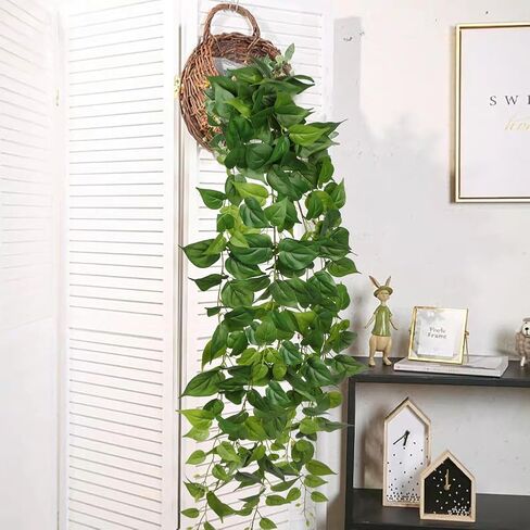 Briful Fake Hanging Plants Real Touch Pothos Vine Hanging Faux Plants Plastic Plants Hanging for Home Indoors Garden Decoration Pastoral Style Wall Greenery Branch 51“ Outdoor Wedding Decor in Saudi Arabia