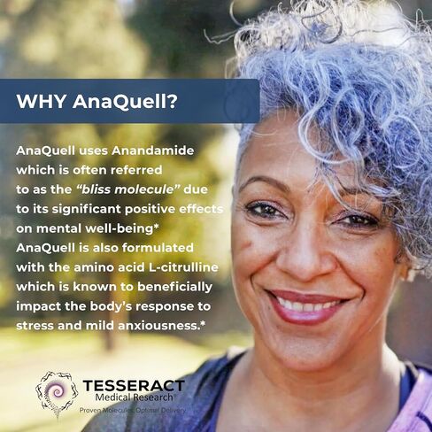Tesseract Medical Research AnaQuell QR, Stress Relief & Mood Support Supplement, Quick Release L Citrulline & Anandamide, Helps Manage Anxiousness, 45 V-Caps, Size Exclusive to Amazon in Saudi Arabia
