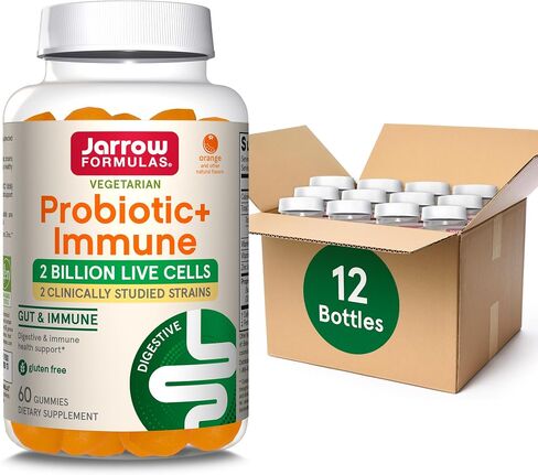 Jarrow Formulas Probiotic+ Immune Gummies, 2 Billion CFU Supplement for Digestive Health and Immune Support, 60 Orange Flavor Probiotic Gummies, 30 Day (Pack of 12) in Saudi Arabia