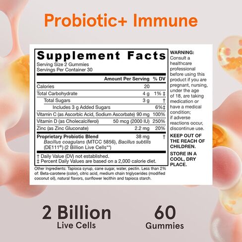 Jarrow Formulas Probiotic+ Immune Gummies, 2 Billion CFU Supplement for Digestive Health and Immune Support, 60 Orange Flavor Probiotic Gummies, 30 Day (Pack of 12) in Saudi Arabia