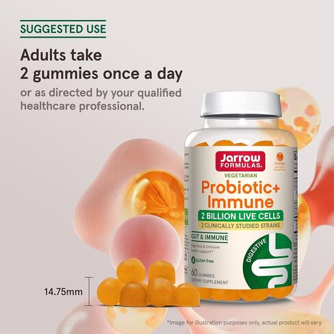Jarrow Formulas Probiotic+ Immune Gummies, 2 Billion CFU Supplement for Digestive Health and Immune Support, 60 Orange Flavor Probiotic Gummies, 30 Day (Pack of 12) in Saudi Arabia