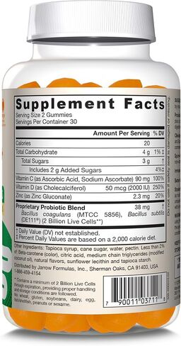 Jarrow Formulas Probiotic+ Immune Gummies, 2 Billion CFU Supplement for Digestive Health and Immune Support, 60 Orange Flavor Probiotic Gummies, 30 Day (Pack of 12) in Saudi Arabia