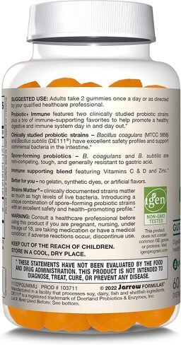 Jarrow Formulas Probiotic+ Immune Gummies, 2 Billion CFU Supplement for Digestive Health and Immune Support, 60 Orange Flavor Probiotic Gummies, 30 Day (Pack of 12) in Saudi Arabia