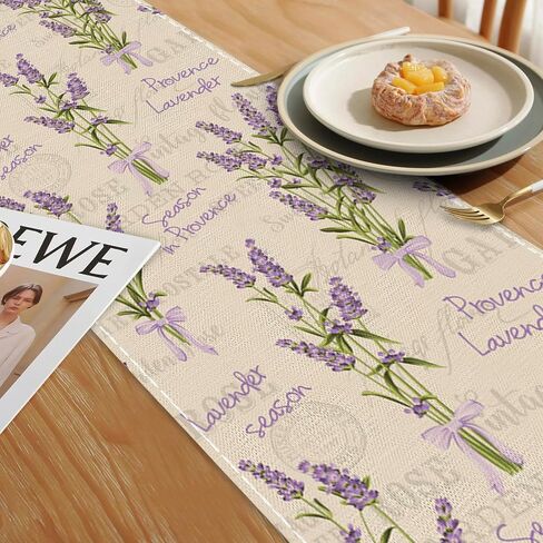 Table Runner Vintage Lavender Flower Table Runners Summer Seasonal Kitchen Dinning Decor for Indoor Outdoor Holiday Home Wedding Party 13x70 Inch in Saudi Arabia