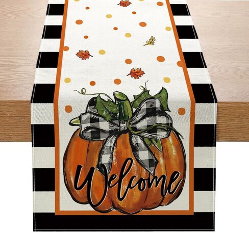 Hello Pumpkin Table Runner Fall Harvest Thanksgiving Autumn Indoor Outdoor Home Party Kitchen Table Decoration for Fall Decor 13 x 72 Inch in Saudi Arabia