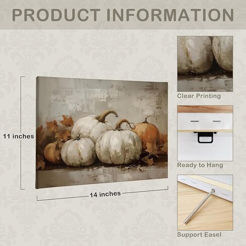 TLESKE خمر الخريف القرع قماش جدار الفن الديكور، ريفي الجمالية مزرعة الخريف جدار الفن يطبع لغرفة المعيشة غرفة نوم المطبخ، عيد الشكر الزينة جدار العمل الفني صورة مؤطرة، 11x14in in Kuwait