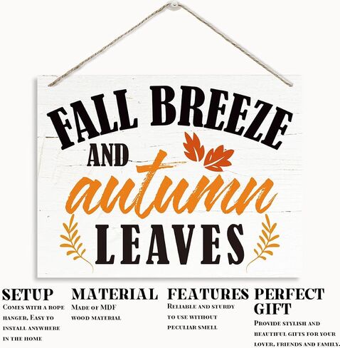 Fall Decor Sign, Fall Breeze and Autumn Leaves Sign, Rustic Wooden Hanging Plaque Sign, Decorative Wooden Wall Sign, Vintage Autumn Wall Decor, Home Decor Accent, Autumn Seasonal Wood Decor in Saudi Arabia