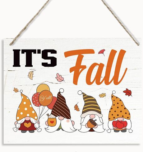 It's Fall Sign, Gnome Fall Decor, Rustic Wooden Hanging Plaque Sign, Farmhouse Wall Decor, Cute Autumn Wood Decoration, Autumn Home Decor, Front Door Decor, Decorative Wooden Wall Sign in Saudi Arabia