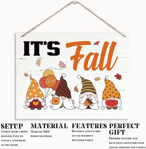 It's Fall Sign, Gnome Fall Decor, Rustic Wooden Hanging Plaque Sign, Farmhouse Wall Decor, Cute Autumn Wood Decoration, Autumn Home Decor, Front Door Decor, Decorative Wooden Wall Sign in Saudi Arabia