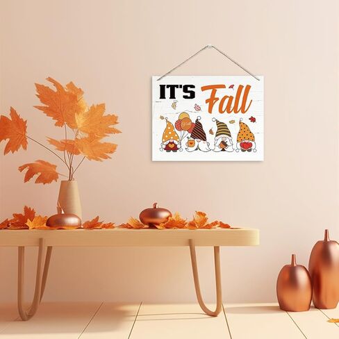 It's Fall Sign, Gnome Fall Decor, Rustic Wooden Hanging Plaque Sign, Farmhouse Wall Decor, Cute Autumn Wood Decoration, Autumn Home Decor, Front Door Decor, Decorative Wooden Wall Sign in Saudi Arabia