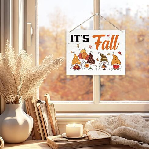It's Fall Sign, Gnome Fall Decor, Rustic Wooden Hanging Plaque Sign, Farmhouse Wall Decor, Cute Autumn Wood Decoration, Autumn Home Decor, Front Door Decor, Decorative Wooden Wall Sign in Saudi Arabia