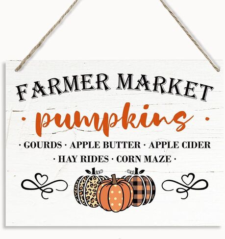 Pumpkins Decor, Farmer Market Sign, Rustic Wooden Hanging Plaque Sign, Happy Fall Decor, Farmhouse Autumn Decor, Fall Decor Sign for Home Garden Yard Kitchen, Decorative Wooden Wall Sign in Saudi Arabia