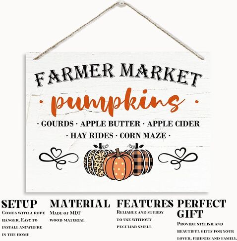 Pumpkins Decor, Farmer Market Sign, Rustic Wooden Hanging Plaque Sign, Happy Fall Decor, Farmhouse Autumn Decor, Fall Decor Sign for Home Garden Yard Kitchen, Decorative Wooden Wall Sign in Saudi Arabia