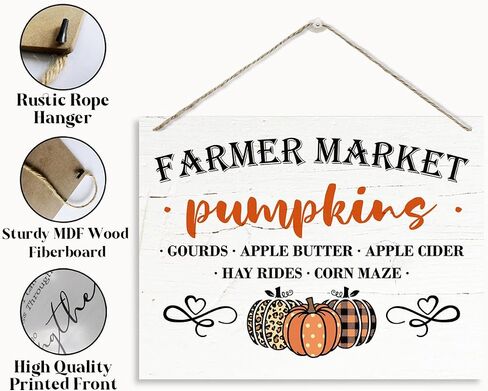 Pumpkins Decor, Farmer Market Sign, Rustic Wooden Hanging Plaque Sign, Happy Fall Decor, Farmhouse Autumn Decor, Fall Decor Sign for Home Garden Yard Kitchen, Decorative Wooden Wall Sign in Saudi Arabia