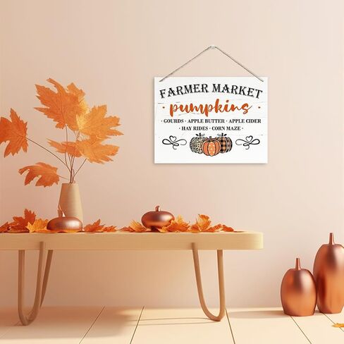 Pumpkins Decor, Farmer Market Sign, Rustic Wooden Hanging Plaque Sign, Happy Fall Decor, Farmhouse Autumn Decor, Fall Decor Sign for Home Garden Yard Kitchen, Decorative Wooden Wall Sign in Saudi Arabia