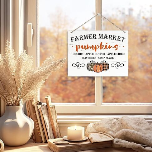 Pumpkins Decor, Farmer Market Sign, Rustic Wooden Hanging Plaque Sign, Happy Fall Decor, Farmhouse Autumn Decor, Fall Decor Sign for Home Garden Yard Kitchen, Decorative Wooden Wall Sign in Saudi Arabia