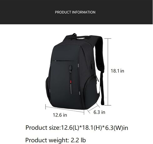 حقيبة ظهر للعمل مقاس 17.3 بوصة، حقيبة ظهر مقاومة للماء والسفر والكمبيوتر المحمول مع منفذ شاحن USB (رمادي) in Kuwait