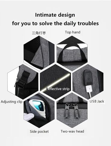 حقيبة ظهر للعمل مقاس 17.3 بوصة، حقيبة ظهر مقاومة للماء والسفر والكمبيوتر المحمول مع منفذ شاحن USB (رمادي) in Kuwait