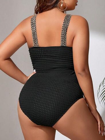 WDIRARA Women's Plus Size Textured Contrast Sparkle One Piece Swimsuit Monokini Bathing Suit in Saudi Arabia