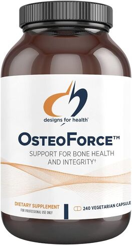 تصميمات من أجل الصحة OsteoForce - مكمل ممتاز لدعم العظام مع مغذيات عالية الامتصاص - مالات الكالسيوم والمغنيسيوم ومخلب بيسجليسينات الزنك وفيتامينات D + K - غير معدلة وراثيًا وخالي من الصويا (240 كبسولة) in Kuwait