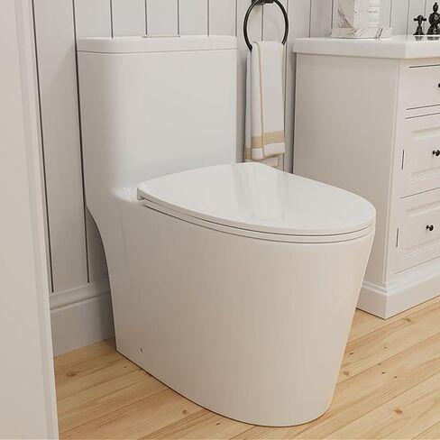 Dual Flush Elongated Standard One Piece Toilet with Comfortable Seat Height, Powerful & Quiet Dual Flush Modern Toilet, 12'' Rough-In, Glossy White，6636 in Saudi Arabia