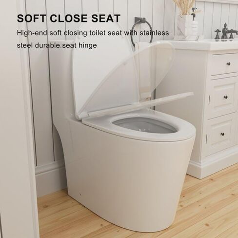 Dual Flush Elongated Standard One Piece Toilet with Comfortable Seat Height, Powerful & Quiet Dual Flush Modern Toilet, 12'' Rough-In, Glossy White，6636 in Saudi Arabia
