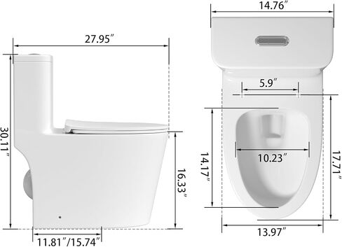 Dual Flush Elongated Standard One Piece Toilet with Comfortable Seat Height, Powerful & Quiet Dual Flush Modern Toilet, 12'' Rough-In, Glossy White，6636 in Saudi Arabia
