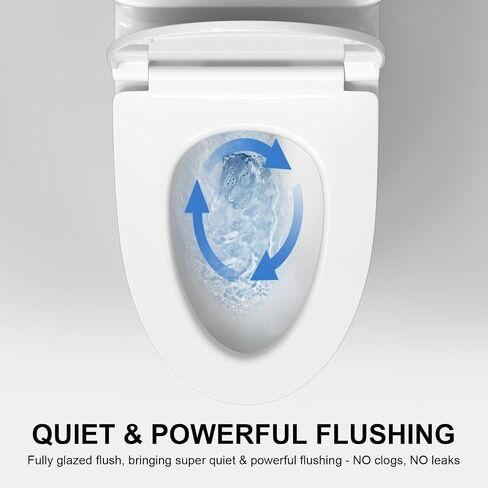 Dual Flush Elongated Standard One Piece Toilet with Comfortable Seat Height, Powerful & Quiet Dual Flush Modern Toilet, 12'' Rough-In, Glossy White，6636 in Saudi Arabia