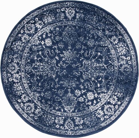 SAFAVIEH Adirondack Collection 6' Round Navy/Ivory ADR109N Oriental Distressed Non-Shedding Entryway Foyer Living Room Bedroom Kitchen Area Rug in Saudi Arabia