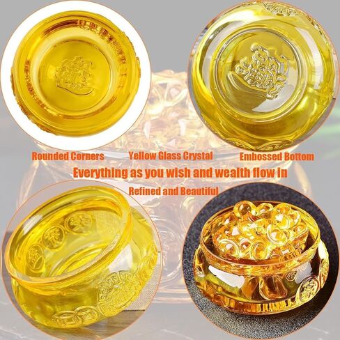 Feng Shui Golden Treasure Basin and About 30 PCS Ingot Yuan Bao, 3In Crystal Glass Treasure Basin Good Luck Wealth Prosperity Figurine for Feng Shui Decor, Home Office Decor Chinese Gifts (Gold) in Saudi Arabia