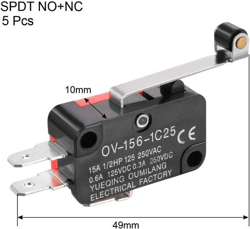 uxcell 5PCS OV-156-1C25 15A 125/250VAC SPDT NO NC 3 Terminals Long Roller Lever Type Action Switches in Saudi Arabia