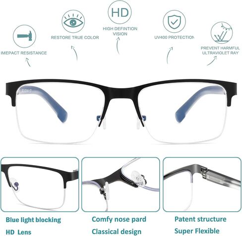 Readers For Men,Square Blue Light Blocking Reading Glasses, Mens Unbreakable Bluelight Blocker Eyeglasses in Saudi Arabia