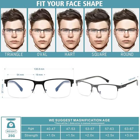 Readers For Men,Square Blue Light Blocking Reading Glasses, Mens Unbreakable Bluelight Blocker Eyeglasses in Saudi Arabia