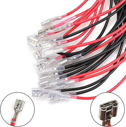 20 قطعة 2.8 مم طرف تجعيد أنثى بأسمائها الحقيقية مع أكمام عازلة، سلك كهربائي 20 سم موصل توصيل سريع معزول (10 أحمر + 10 أسود) in Kuwait