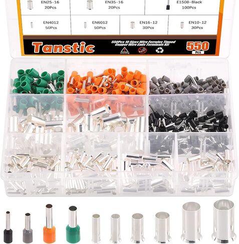 Tanstic 550 قطعة AWG 16 14 12 10 8 6 4 2 مجموعة متنوعة من حلقات الأسلاك دبوس الحلقات سلك ينتهي محطات تجعيد محطة موصل دبوس نهاية الحبل الطرفية in Saudi Arabia